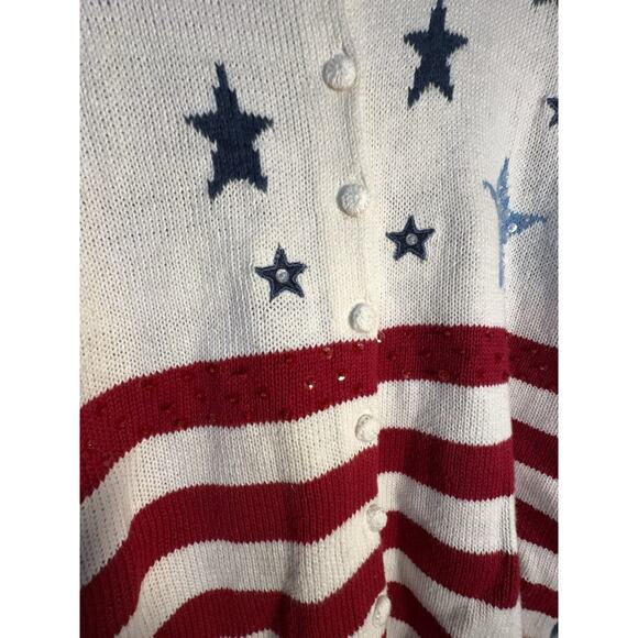Vintage USA Flag Cardigan Sweater Stars Stripes Patriotic Cottagecore L - Picture 6 of 9